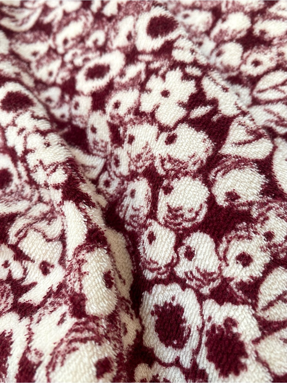 J.Crew NWOT Burgundy Cream Floral Terry Polo Shirt M - Picture 6 of 8